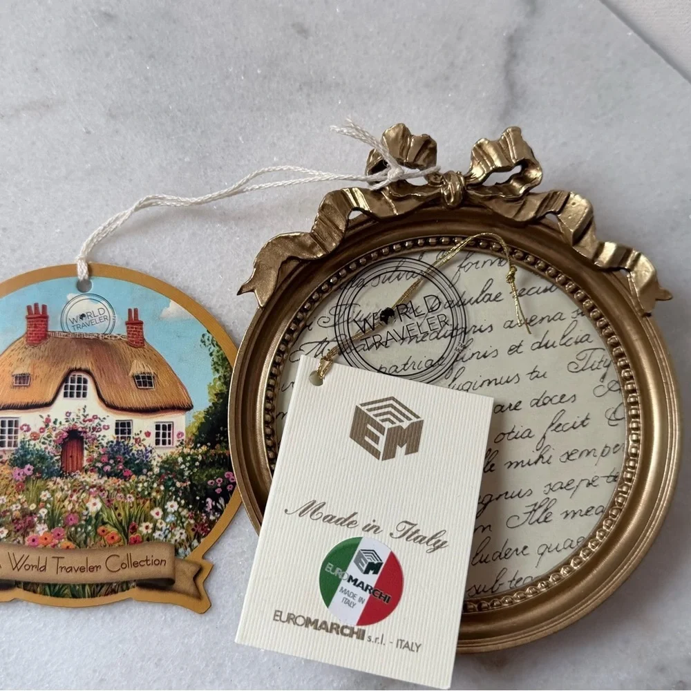 Gold round bow on top Decorative Frame. Made in Italy